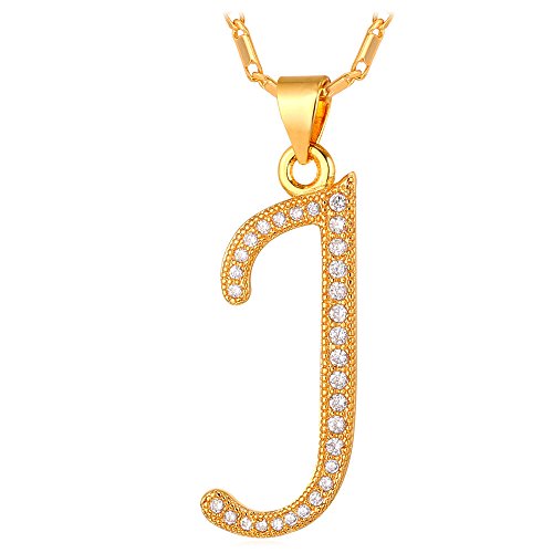 U7 Initial Necklace for Women, Gold/Platinum Plated CZ Crystal Letter A-Z Pendant Necklace, Shiny 20 Inch Name Chain Dainty Personalized Jewelry for M