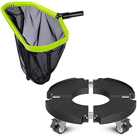 Goovilla 1 Pack Pool Skimmer Net with Double-Layer Deep Bag and Aluminum Frame(No Pole), 1 Pack Adjustable 15-22" Plant Caddy with Lockable Caster Wheels 440LBS for Indoor Outdoor Large Planter Cover