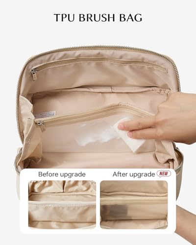 Image of EACHY Travel Makeup Bag, Large Capacity Cosmetic Bag for Women, Waterproof PU Leather, Flat Open Portable Toiletry Bag for Skincare, Brushes & Travel Essentials