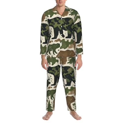 Mens Long Sleeves Pajama Set Bears-Camouflage-Funny Cozy Two-Piece Loungewear For Nighttime Comfort,Casual Wear4