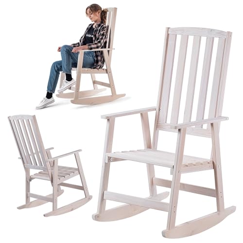 KADAX Mecedora con reposabrazos, mecedora de madera, mecedora de jardín, silla de madera, mecedora de jardín, silla de relax, silla de jardín (blanco)