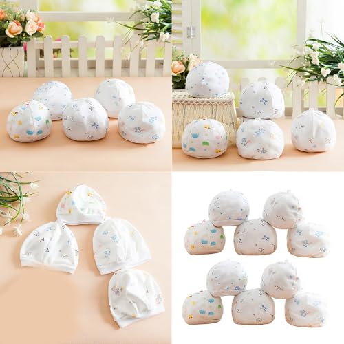 Pack of 10 Soft Cotton Newborn Baby Caps with Assorted Cartoon Pattern Soft Stretchy Design for Infant Daily Wear2