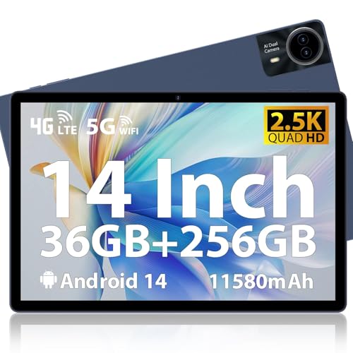 MAXLEGEN Tablet de 14' 2.5K Display, Android 14, 36GB RAM, 256GB ROM Ampliables hasta 1 TB, 4G LTE...