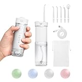 JTF 口腔洗浄器 ジェットウォッシャー 230mlタンク 替えノズル5本コードレス 折りたたみ 超コンパクト ミニ携帯型 4種類モード 11段階強度調整可能 IPX7 防水 USB充電式 旅行＆家庭用 収納ポーチ付き (ホワイト)