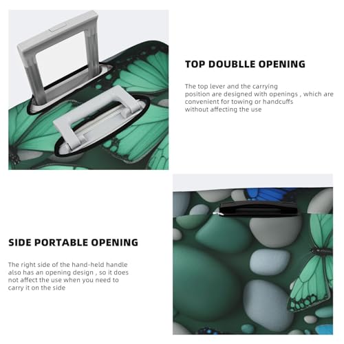 Blue Butterfly Green Butterfly And Stone Tsa Approved Luggage Cover For 18-32 Inch Suitcases Scratch-Resistant Stretch Luggage Cover 5