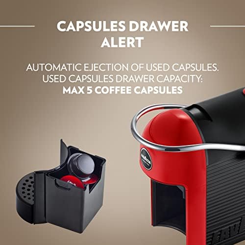 Lavazza, A Modo Mio Jolie, Coffee Capsule Machine, Compatible with A Modo Mio Coffee Pods, Quiet, with Removable Cup Rest, Automatic Shut-Off, Washable Components, 1250 W, 220240 V, 5060 Hz, Red