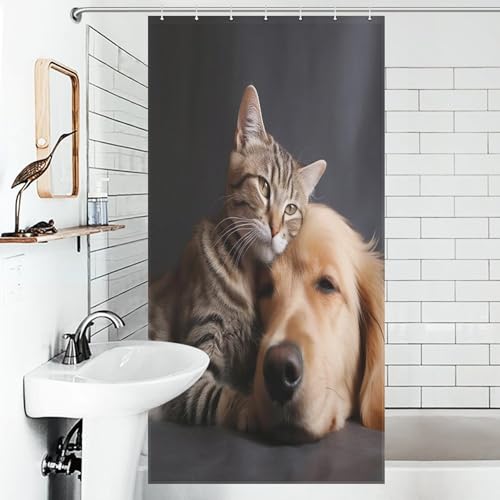 Rideau de douche chien imperméable anti-moisissure en polyester 92x183 cm avec anneaux