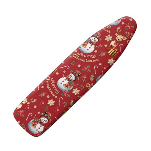 COEQINE Christmas Red Gold Print Snowman Iron Board Cover for Standard Bioards Non Stick Scorch and Stain Resisant Christmas Snowman Extra Wide Iorning Board Cover