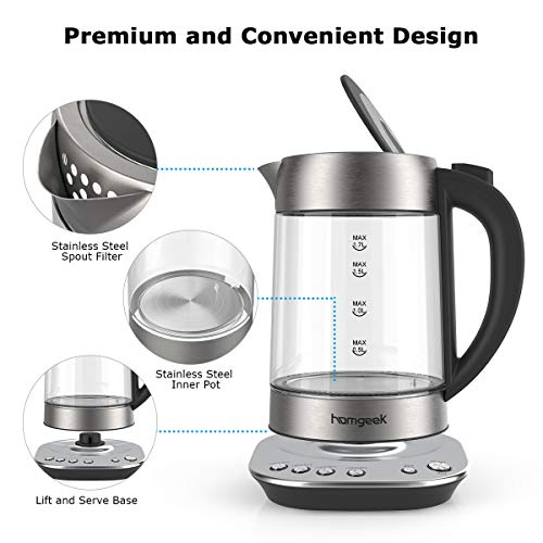 Electric Kettle, Homgeek Electric Kettle Glass with Variable Temperature Control, Auto Shut-Off & Boil-Dry Protect Function, Keep-Warm Design, 1.7L, BPA Free - Thumbnail 7