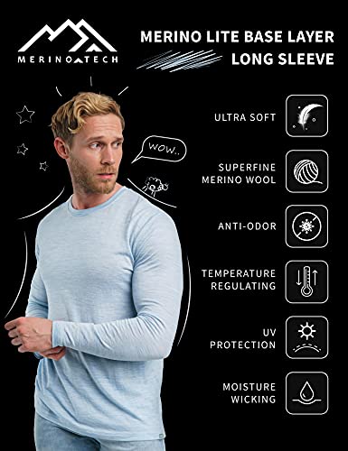 Merino.tech 100% Organic Merino Wool Lightweight Men's Base Layer Long Sleeve Thermal T-Shirt + Wool Hiking Socks (Medium, 165 Burgundy) #TOP4