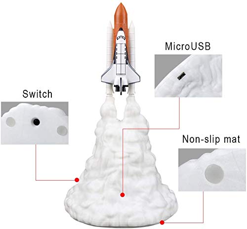 Hgomx Rocket Lamp,Space Shuttle Lamp Night Light 3D Print 10.4 Inch/26.5Cm Moon Lamp With Usb Rechargeable For Rocket Lovers Baby Girls Boys Birthday Home Light Decoration #TOP4