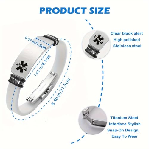 Personalized Medical Alert ID Bracelets - Silicone Custom Name ID Engraved Medic Info for Men Women2
