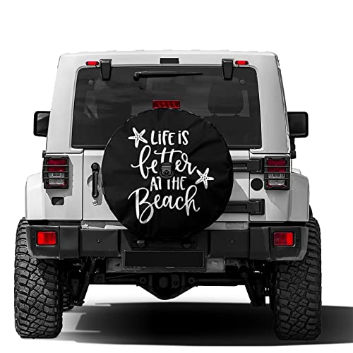 Image of Life at The Beach Spare Tire Cover with Backup Camera Hole Wheel Tire Cover Fit Trailer, RV, SUV and Many Vehicle 15inch