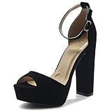 Ollio Women's Shoes Simple Platform Ankle Strap Chunky High Heeled Sandals MG00H43 (9 B(M) US, Black)
