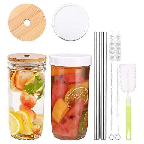 Jissta 730ML Bubble Tea Becher 2er, Trinkbecher mit Deckel und Strohhalm, Auslaufsicher Bubble Tea Set Cover