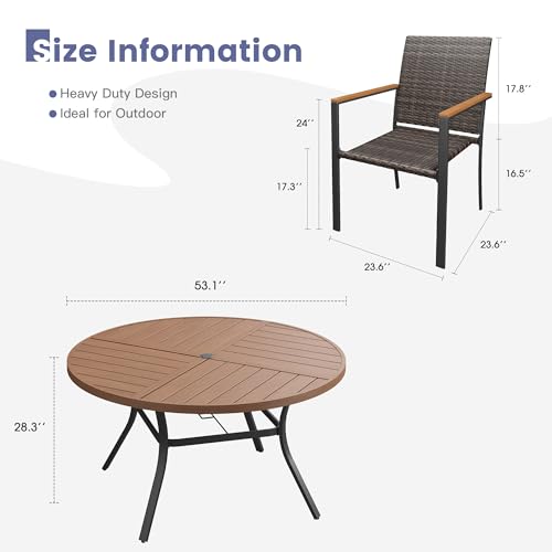 Image of VICLLAX Round Patio Table and Chairs, 9 Pieces Outdoor Dining Set of Metal Patio Table with Storage Shelf and 8 Wicker Patio Stackable Chairs for Porch Yard Garden, Walnut Tabletop