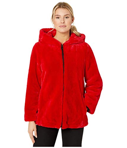 Vince Camuto Hooded Zip Front Faux Fur Jacket V29753B Red MD (US 8-10)