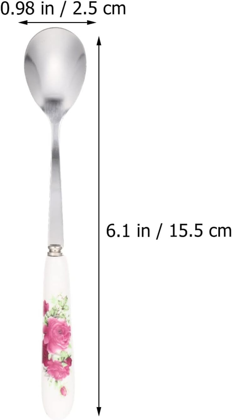 6 cucchiai di agitazione in Ceramica con Manico in Acciaio Inossidabile, 15,5 * 2,5 cm