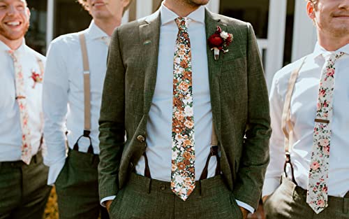 Image of Mantieqingway Floral Ties for Men Skinny Cotton Tie Flower Necktie