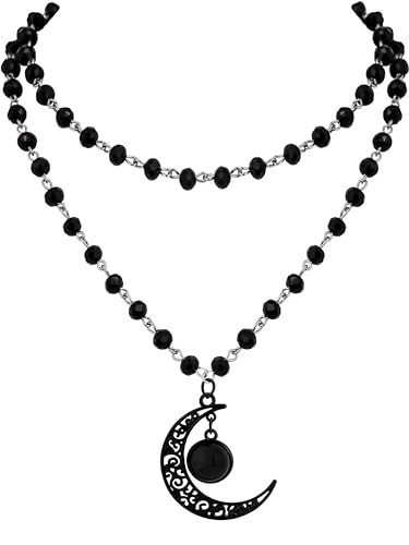 Sacina Gothic Y2k Layered Black Crescent Moon Choker Necklace, Gothic Goth Necklace, Christmas Jewelry Gift for Women