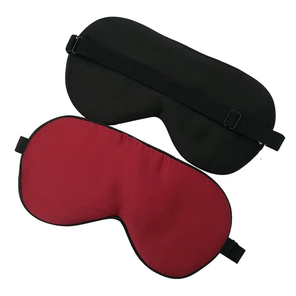 Masque de sommeil en soie de mûrier pour adulte - Bandeau élastique doux pour les yeux - Rouge vin - 4 pièces