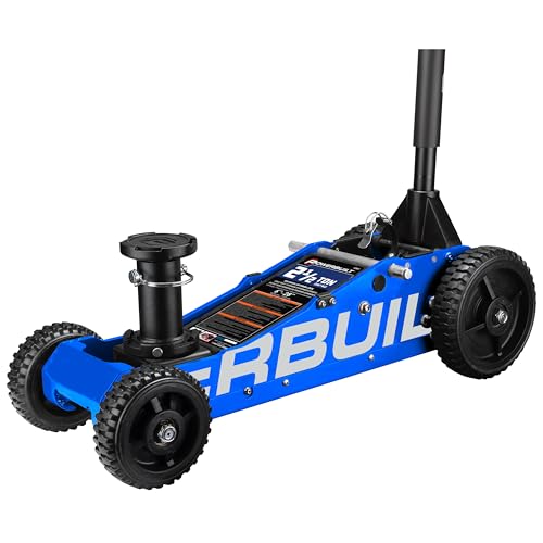 Image of Powerbuilt 2.5 Ton Big Wheel Off Road Jack, Vehicle Lift for Trucks, SUVs, ATVs Offroad Vehicles, Oversized Wheels for Rugged Terrain, 5000 LB Capacity, Blue 620620ECE