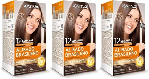 Kativa Kit lisciante brasiliano - Trattamento lisciante professionale a casa - Fino a 12 settimane di durata - Raddrizzamento Keratina - Confezione da 3