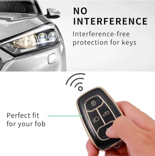 Image of TPU Car Key Cover Black & Golden Compatible for TATA Nexon, Punch, Altroz, Tigor, Harrier, Safari, Gravitas (TATA, 4 Button Push Smart Key)