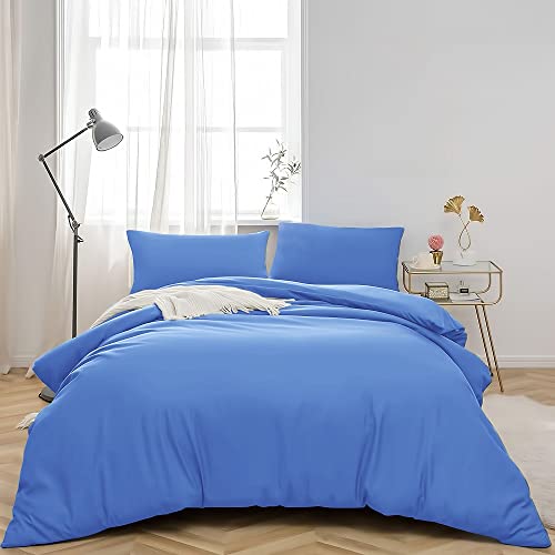 MOONLIGHT20015 Super King Duvet Cover Set Light Blue Solid Soft Super King Bedding Duvet Cover with 2 Matching Pillowcases - Image 3