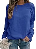 Smile Fish Womens Crewneck Long Raglan Sleeve Sweatshirt Relaxed Fit Soft Pullover Fall Tops Cotton Blend Royal Blue,M