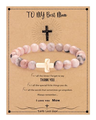 Image of Cross Bracelets for Women, Christian Gifts for Women Stocking Stuffers for Teens Cross Bracelet Imperial Nature Stone Bead Bracelet Confirmation Baptism Gift for Teen Girls Christmas Religious Gift Cathlic Faith Jewelry