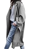 CHARTOU Women's Oversized Notched Collar Wool Blend Single Breast Midi Long Trench Coat (Large, Grey)