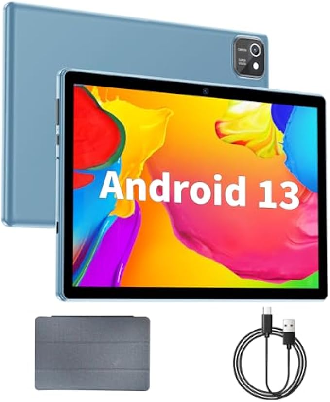 Tablet 10 inch, Android 13 Tablets, 6GB RAM 64GB ROM 512GB Expand, Quad-Core Processor, 1280x800 IPS HD Touch Screen, GPS, WiFi, Dual Camera, Bluetooth, 6000mAh Battery (Blue)
