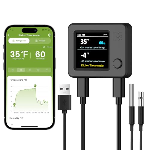 Image of MOCREO WiFi Refrigerator Thermometer with Freezer Alarm, Dual Probes Digital Temperature Sensor with App & Email Alert, 2 Years Free Data Export, for Fridge, Kitchen