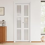 JuJuBon Bifold Doors, 30'x 80' 3-Lite Tempered Frosted Glass Closet Door with Sliding Hardware Kit, Interior Bi Fold Doors for Pantry, Solid Build Quality & Easy Install, White