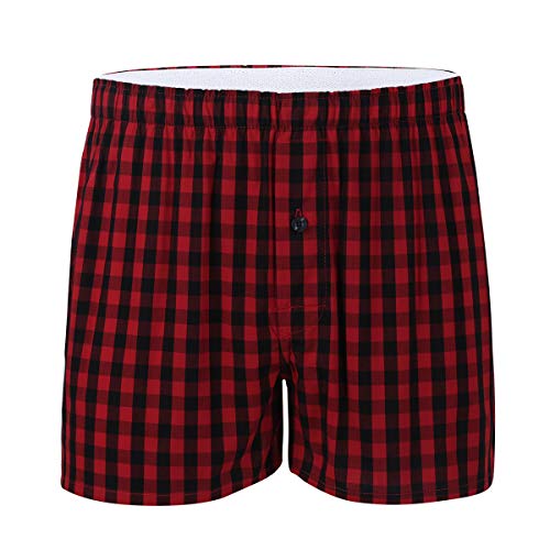Men's Boxer Short Cotton Tartan Plaid Comfy Pajama Bottom Casual Soft Sleep Shorts with Button Fly