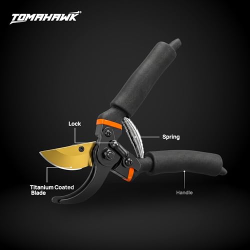 Image of TOMAHAWK TBP200 Bypass Pruner - For Clean Cuts on Green Stems & Branches | 200mm Length, 16mm Max Cutting Diameter | TBP200 | Titanium Blade, Double Cushion Grip, Extra Sharp Blades