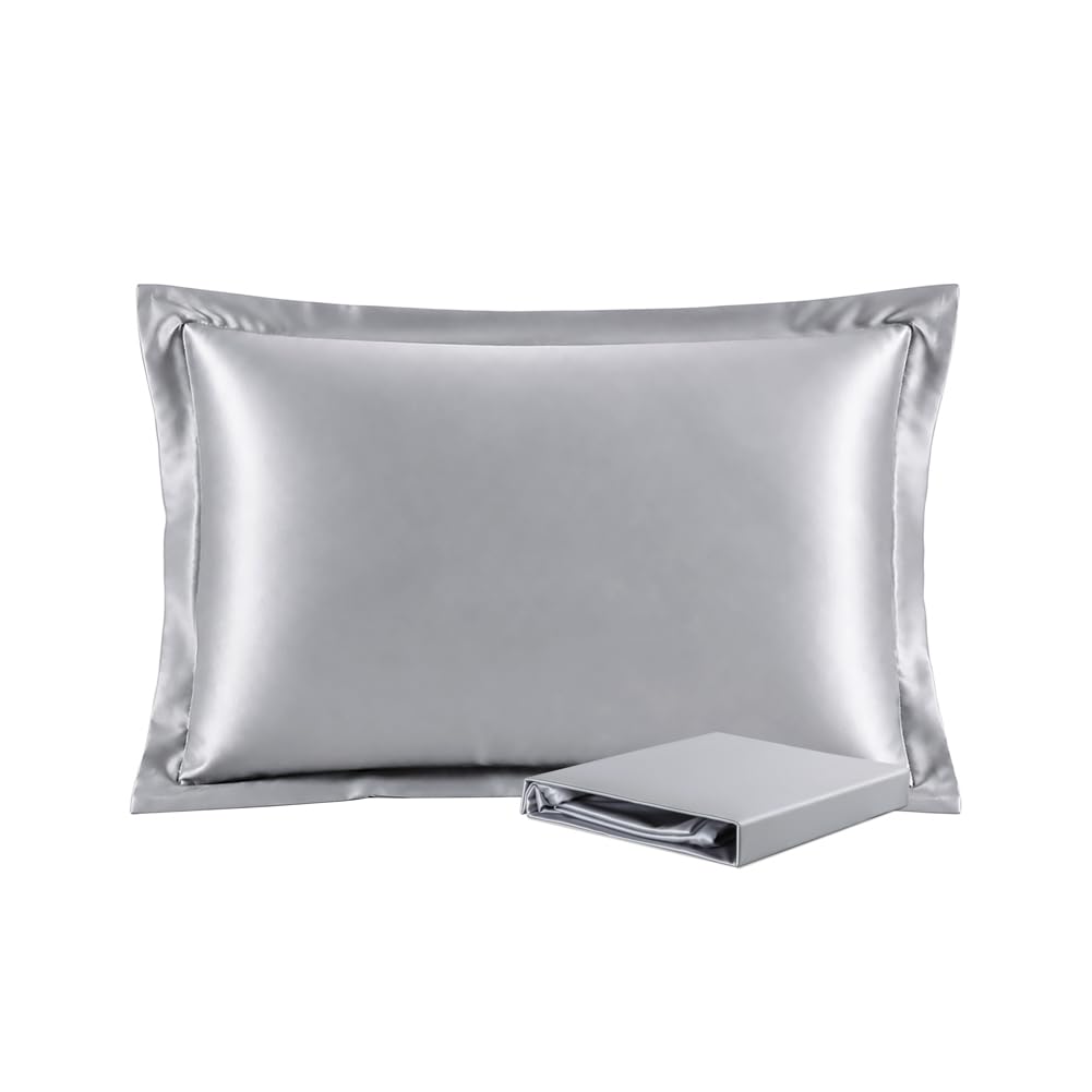 Pefcstonr 100% Mulberry Silk Pillowcase for Hair and Skin Health, Soft & Smooth, Envelope Closure, 1pc (Standard Sham 50x75+5cm, Grey)