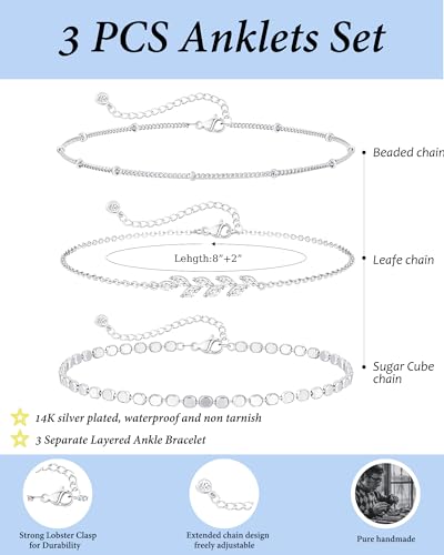 Image of ZHESHY Gold Silver Ankle Bracelets for Women 14K Gold Plated Anklets for Women Waterproof Cuban Link Heart Chain Anklets Set Non Tarnish Dainty Layered Anklet Bracelets for Women Summer Beach Jewelry