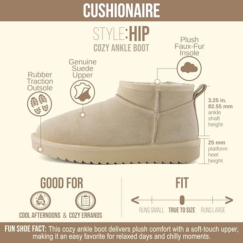 Image of CUSHIONAIRE Hip-3 Genuine Suede Leather Ankle Boots for Women - Pull On Cozy Faux Fur Boots Womens Shoes with Comfortable Memory Foam