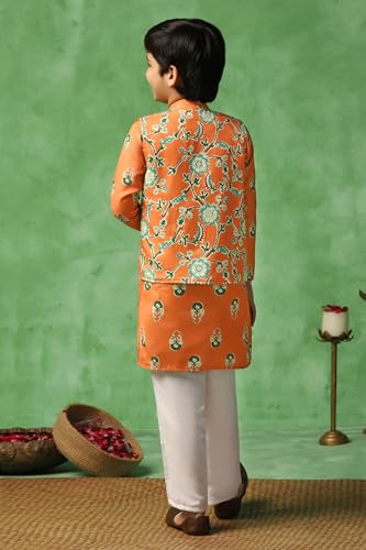 Image of Fashion Dream Boy's Cotton Blend Printed Kurta Pyjama And Jacket Set|Kurta And Payjama Set