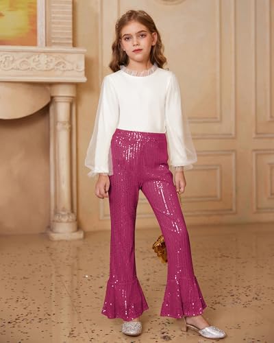 Image of GRACE KARIN Girls Sequin Pants Sparke Trouser Glitter Dance Bell Bottoms 5-14