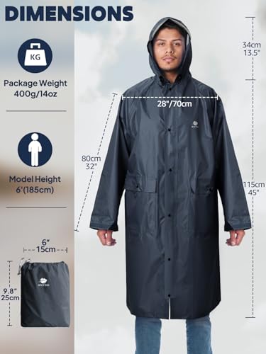 Image of ANYOO Waterproof Rain Jacket for Men Women Lightweight Long Sleeve Raincoat with Hood Emergency Rain Poncho Adults for Hiking