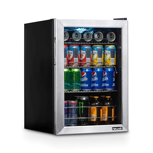 Image of NewAir 90 Can Beverage Refrigerator | 17” Freestanding Small Mini Fridge for Bedroom, Home Bar or Office | Quiet Compressor Cooling & Adjustable Shelves | Stainless Steel