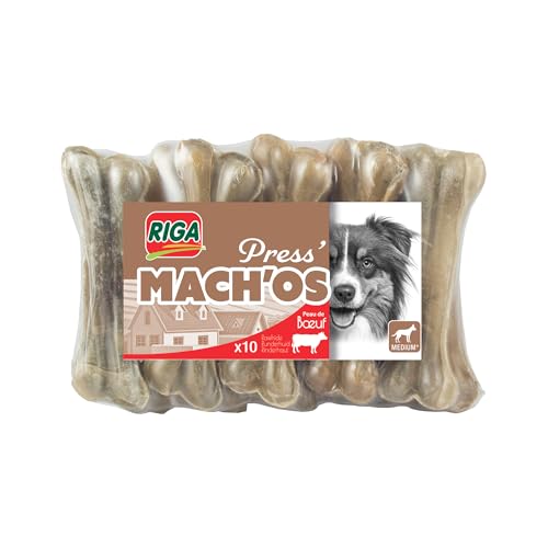 RIGA - Mach'os - Os pour Chien M - Peau De Buffle - Riche en Protéines - Hygiène Buccale - Mastication Et Récompense - pour Moyen Chien - x 10