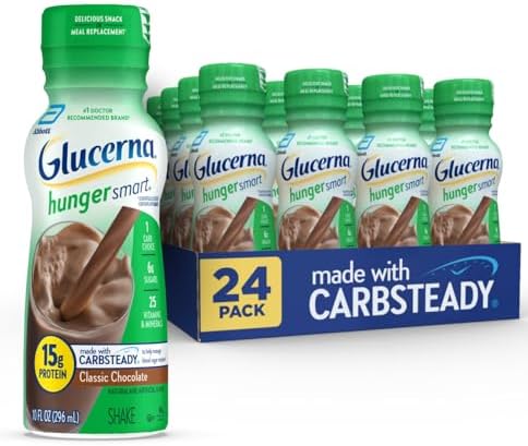 Glucerna Hunger Smart Diabetes Care Shake, Classic Chocolate, Diabetic Meal Replacement to Support Blood Sugar Management, 15g Protein, 180 Calories, Ready to Drink, 10-fl-oz Bottle, 24 Pack