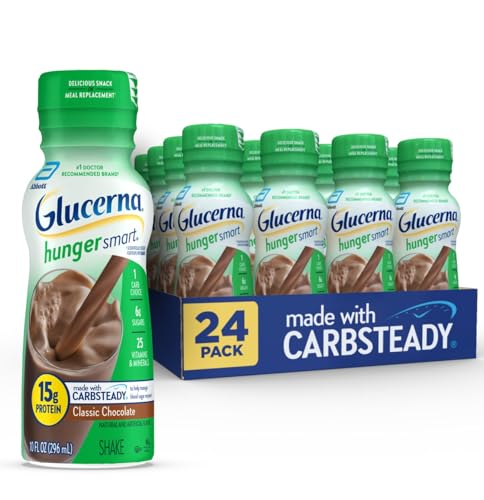 Glucerna Hunger Smart Diabetes Care Shake, Classic Chocolate, Diabetic Meal Replacement to Support Blood Sugar Management, 15g Protein, 180 Calories, Ready to Drink, 10 Fl Oz, 24 Pack