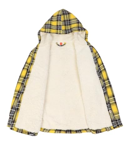 Image of ZENTHACE Boys Sherpa Fleece Lined Flannel Plaid Button Down Shirt Jacket,Hooded Flannel Shirt with Hand Pockets