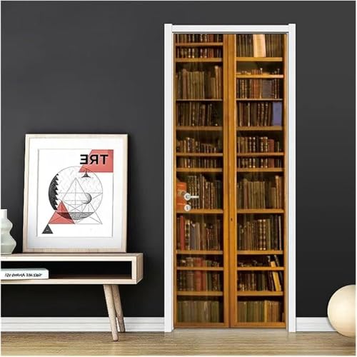 Tizhweqo Pegatina Puerta Estantería Pegatinas para Puertas Estantería Adhesivo Vinilo 3D Puerta Pegatina Pared Murales Papel Pintado Poster para Sala de Baño Decorativos 90x210 cm b3958