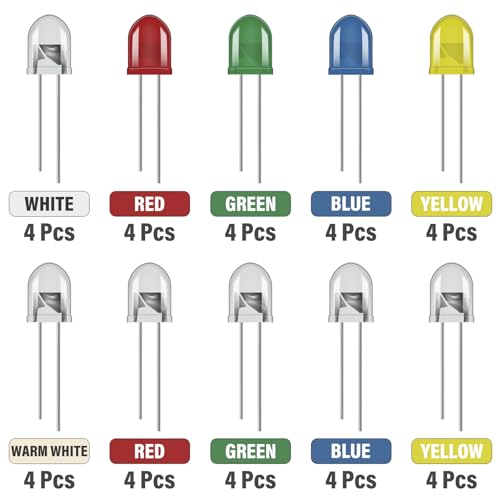 ALLECIN Kit de Sortimento de Luz de Diodo Led de 10 Mm, 10 Cores, Branco, Vermelho, Verde, Azul, Ama